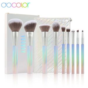 Docolor 9Pcs Eyeshadow Foundation Makeup Brush Women Cosmetic Powder Face Blush Blending Beauty Make Up Beauty Tool With Bag 240313