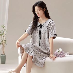 Damen-Nachtwäsche, süße Prinzessin, kurzärmelig, bedruckt, Nachthemden für Frauen, Sommer, koreanisches süßes Schleife-Nachtkleid, Nachthemd, Heimkleid, Nachthemd