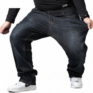 Männer Große Größe Jeans Elastische Band Nr. 40 Übergroße Hohe Taille Lose Hose Ehemann Plus Größe Fett Lose Schwarz männlichen Denim Hosen A5c6 #