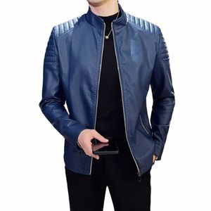 Motorrad PU Lederjacke Männer Winter Leahter Jacke Männlich Stehkragen Casual Windjacke Trendy Herren Kleidung Schwarz Blau 2022 E6HY #