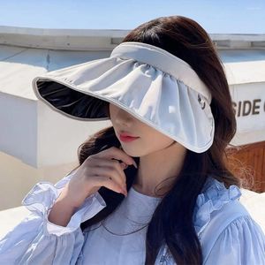 Breda randen hattar UV -skydd Sun Hat Casual Soft Shell Sunshade Foldbar Dual Use Beach Girl Girl