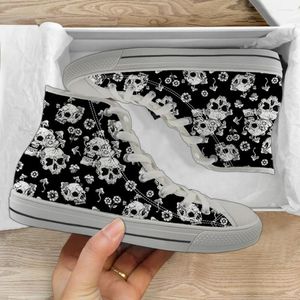 Casual Shoes INSTANTARTS Floral Skull Black Print Men's Lightweight High Top Canvas ShoesWomen Breathable Sneakers Vulcanized