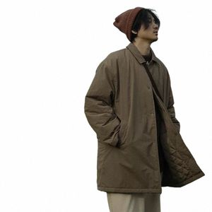 Vintage Trench Coat Män kvinnor japanska LG Loose Cott Coat Winter Casual Warm Lapel Parka Outdoor Windproof Cargo Coat Unisex E3DX#