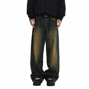 reddachic Plus Größe Grün W Baggy Jeans Männer Einstellen der Taille Breites Bein Casual Hosen Vintage Y2k Hosen Biker Moto Streetwear F2gM #