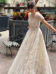 Bohemia Vintage Wedding Dresses O-Neck Short Sleeves Bridal Gowns Lace Appliques A-Line Robes Floor Length Vestidos De Novia240327