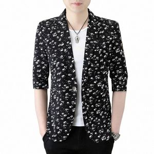 Coo 2023 Мужской летний новый пиджак с цветочным принтом и рукавами средней длины Молодежный пиджак для отдыха Fi H2yn #