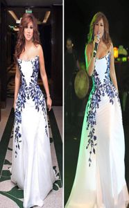 Najwa Karam Aline White Celebrity Dresses 2016 Arabiska Dubai Eleganta kvällsklänningar med enkla broderi golvlängd kvinnor prom 8089027