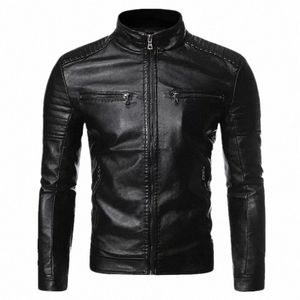 2024 Spring Men Leather Coat Zipper Korean Fi Läder Sheepskin Men Leather Jacket Trend Casual Fit Slim Baseball Clothes Z9dr#