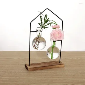 Vaser blomma arrangemang dekorativ metall hydroponic glas vas klart hem