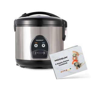 Arroz elétrico MOOSUM One Touch para arroz de sushi japonês asiático, 10 xícaras cruas / 20 xícaras cozidas, fogão rápido e conveniente com vaporizador, caixa de aço inoxidável e