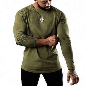 Ny Army Green LG Sleeve Physical Training Clothes Autumn Breatble Crew Neck Sports Men's T-Shirt F9K4#