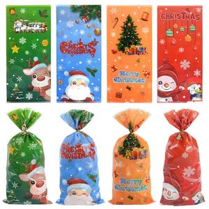 Gift Wrap 50/100Pcs Christmas Clear Cellophane Candy Bags Party Favors Cookies With Twist Ties Year Supplies