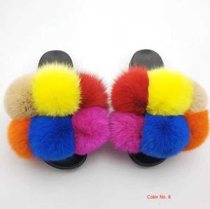 النعال Slippers Fluffy Raccoon Fur Slide Soes Womens Fox Flip Flip Outdoor Sandals Amazing Sip Sip H2403267Jfo