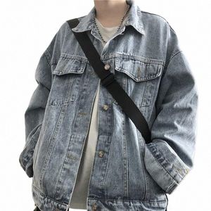 Jean casaco masculino Outwear Mangas largas Jaqueta de jeans masculina vintage Cinza ombros da Coréia Casa Casa de inverno