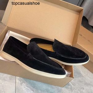 Loro Piano LP Lorospianasl Design Italy Shoes Summer Walk Suede Loafers Shoes Men Hand sömd Smidig jogging slip-on Comfort Party Dress Casual Walking EU35-46