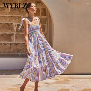 Casual Dresses Wyblz 2024 Summer Women's Midi Dress Striped Print Elegant Strap Sexig Slim Sleeveless Camisole For Women