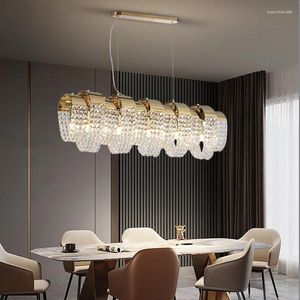 Lampadari Lampadario di cristallo di lusso per sala da pranzo Led Design creativo Illuminazione Cucina moderna Lampada a sospensione Rettangolo Home Decor Apparecchio