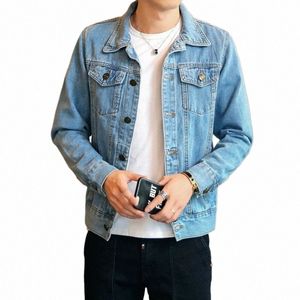 2023 Autumn Fi Mens Denim Jackets Slim Fit Men Jeans Jacka Cott Outwear Coat LG Sleeve Hole Mane Jean Coats J4KH#