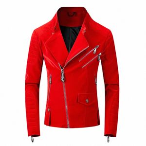 2023 Skull Bded Leather Red Jackets Men High Street Style Turn-Down Neck Streetwear Mens Jackets and Coats Casacas Para Hombre B7JJ#