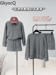 Arbeitskleider GkyocQ Koreanische Chic Frauen Zweiteilige Sets Casual O Hals Langarm Sweatshirt Hohe Taille Rock Amerikanische Mode Hoodie Anzug