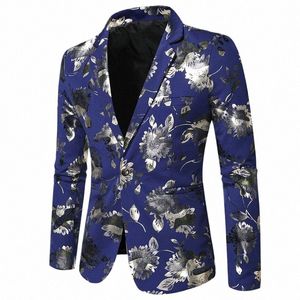 Luxury Brzing Designs Prom Wedding Suits For Men Floral Print Busin Casual Slim Blazer Nightclub Mens Victorian Jacket Coat C3ui#