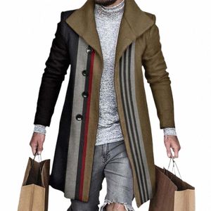 plus Size Trench Mid-Length Men Windbreaker Autumn Winter Butt Plaid Patchwork Thickened Woolen Coat T8sC#