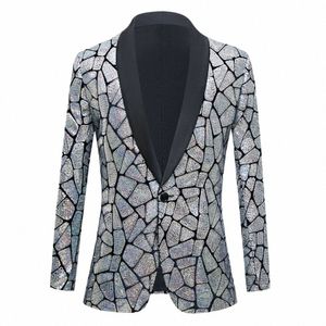 men's Jacket Luxury Laser Sequin Tuxedo Blazer Jacket Men Shawl Lapel Dr Suit Blazer Male Party Stage Prom Singer Costume Q14y#