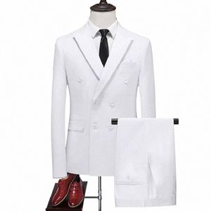 white Peak Lapel Men Suits Costume Prom Masculino Groom Blazer Wedding Tuxedo Party Jacket+Pants Y4Zp#