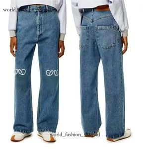 Lowe Jeans Designer Damenmode Luxuriöse, mit Gewinde ausgehöhlte, Buchstaben-Grafik-Denimhose, lässig, lang, 978 Loewve Jeans