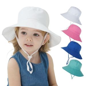 Kinder Sunblocker Sommer Baby Hut für Mädchen Jungen Eimer Frühling Herbst Reise Strandkappe Sonnenhüte mit winddichtem Seil 20 Farben Drop Deliver DHT7G