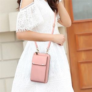 Shoulder Bags Women Purses Solid Color Leather Strap Bag Mobile Phone Big Card Holders Wallet Handbag Pockets For Girls