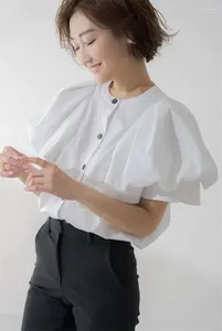 Women's Blouses Ladies Bubble Sleeve Cute Shirt 2024 Summer Japanese Blogger Straight Single-breasted Cotton Casual