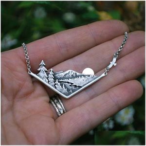 Pendant Necklaces Wandering River Mountain Valley Sunset Nature Necklace Sier Plated Charm Chain Women Female Jewelry Gifts Drop Deliv Otibu