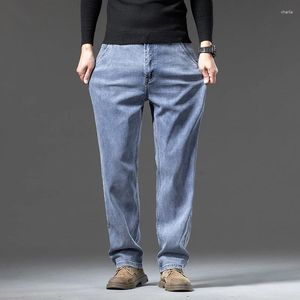 Mäns jeans Autumn och Winter Lyocell Loose Straight Business Pants High midja Retro Spring Fall Tjock Section Blue of