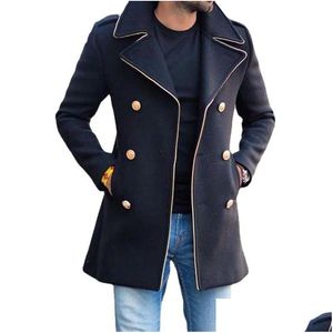 Men'S Wool & Blends Designer Mens Lapel Neck Double Breasted Slim Fit Coat Jackets Men Autumn Winter Warm Coats Casual Fashion For Mal Dhiyg