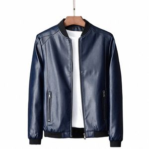 men Coat Stylish Men's Faux Leather Motorcycle Jacket Windproof Stand Collar Zipper Closure Pockets for Fall/winter Soft Men m1Sp#