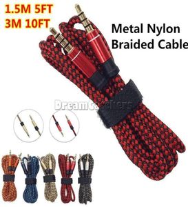 3,5mm Auxiliary Aux Extension O Cable Unbroken Metal Fabric Braiede Male Stereo Cord 1,5m 3m för Samsung MP3 -högtalartablett PC MP43702505