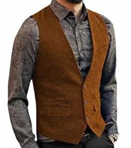 Terno dos homens Colete V Neck Herringbe Tweed Busin Colete Para Homens Coletes de Casamento Groomman Roupas Jaqueta Vitoriana Steampunk B6rI #