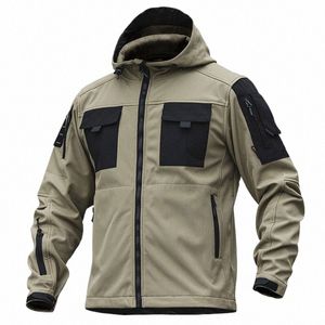 Mege Taktik Softshell Ceket Erkekler için Askeri Camoue Açık Mekan Çok Cepleri Kaput Rüzgar Dergilekleri Sıcak Siyah Kış Ceket H36U#