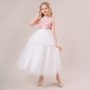 Beauty White Pink Jewel Girl's Birthday/Party Dresses Girl's Pageant Dresses Flower Girl Dresses Girls Everyday Skirts Kids' Wear SZ 2-10 D327236