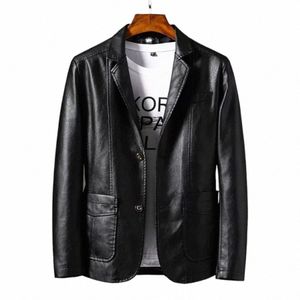 2024 giacche di pelle da uomo risvolto Busin giacche di pelle da uomo Pu Blazer stile coreano Slim Fi cappotto di pelle Plus Size M-6XL X0r8 #