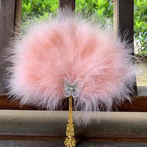 Decorative Figurines Vintage Folding Fan Feather Lace Chinese Japanese Pattern Craft Fans Dance Hand DIY Feathers Home Ornaments Decoration