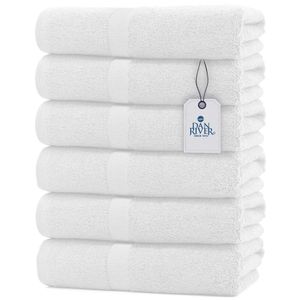 Dan River 100% Botton Bath 6-Pack Miękkie lekkie ręczniki łazienkowe idealne do basenu, domu, siłowni, spa, hotelu i codziennego użytkowania | Biały -60,96 x