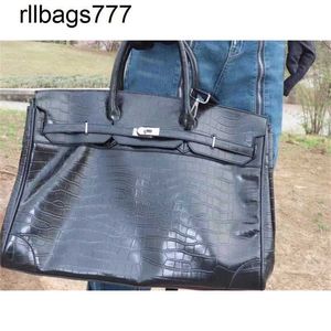 Top Genuine Leather Bk 50cm Fashion Handbag Totes 50cm Black Capacity Canvas