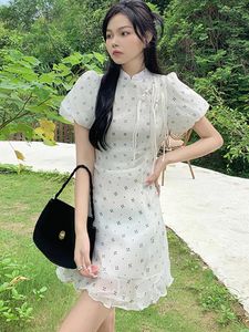 Vestidos de festa 2024 White Floral Chiffon Puff Sleeve Tassel Mini Dress Women Fashion Moda Chic Ruffled Kawaii Summer coreano Prom elegante