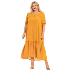 Artı Boyut Kısa Kollu Yaz Sıradan Gevşek Düz Renk Elbisesi Yağ Kadınlar İçin 240321