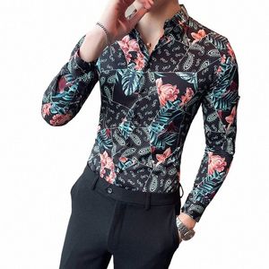 2024 Alta Elasticidade Seaml Camisas de Manga LG Masculina Tops Qualidade Slim Blusas de Luxo Casual Social Formal Roupas E91 E3on #