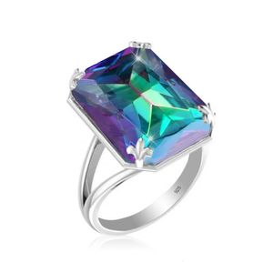 Szjinao High Quality Mystic Topaz Ring For Woman Sterling Silver 925 Multicolor Rectangle Elegant Party Banquet Fine Jewelry 240327