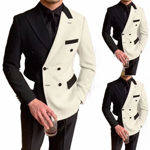 högkvalitativa kostymer för män svart vit fi topp lapel dubbel breasted manlig dräkt smal passform formell casual 2st bröllop tuxedos c64n#