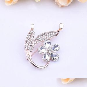 Pins Brooches Arrival Korea Jewelry Crystal Flower Brooch Sweater Accessories Pin Scarf Shawl Deduction Pretty Glass Cor Drop Delivery Otp3D